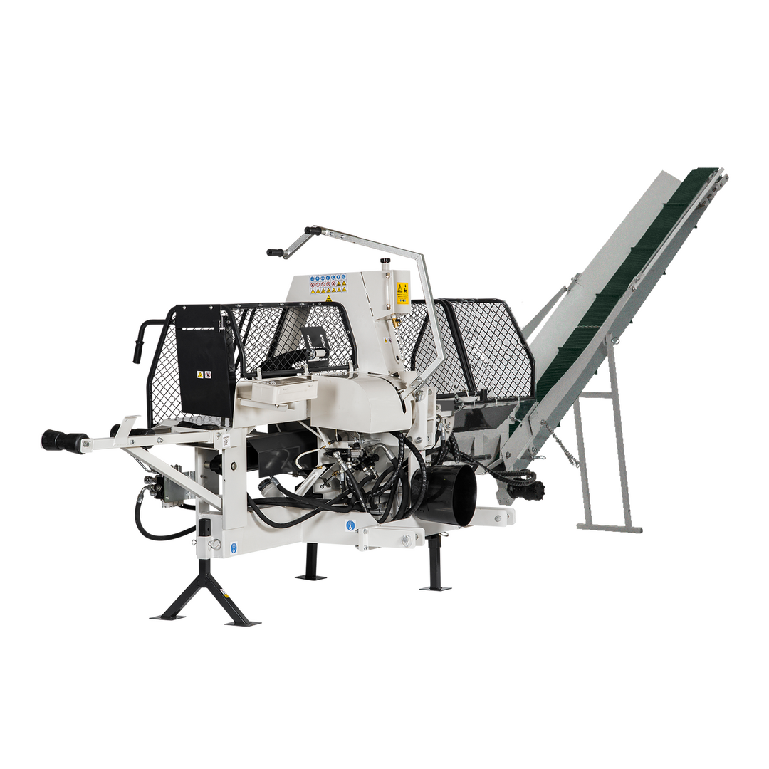 LUMAG SSA400Z Zapfwellen-betriebene Sägespaltmaschine zum Sägen und Spalten von Holz mit integriertem Förderband